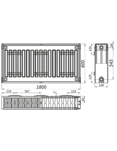 Стальной радиатор Kalite 600х1800 22 тип, боковое подключение - 2