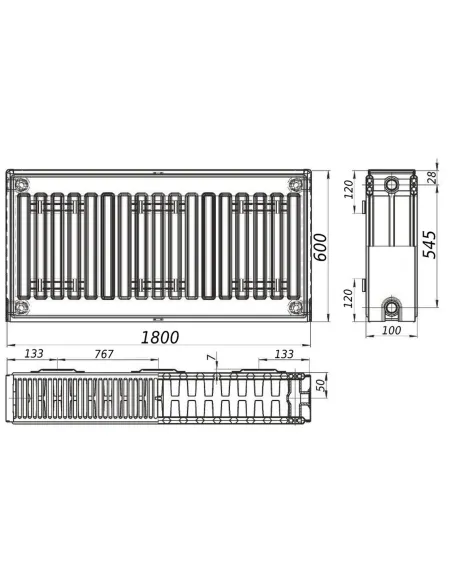 Стальной радиатор Kalite 600х1800 22 тип, боковое подключение - 2