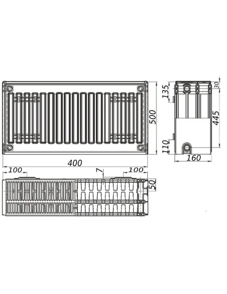 Стальной радиатор Kalite 500х400 33 тип, боковое подключение - 3