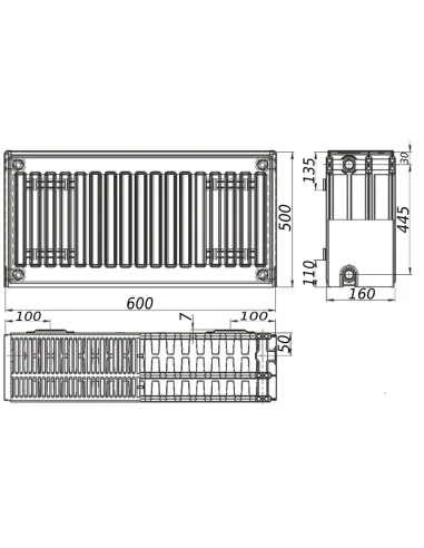 Стальной радиатор Kalite 500х600 33 тип, боковое подключение - 3