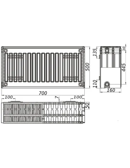 Стальной радиатор Kalite 500х700 33 тип, боковое подключение - 3