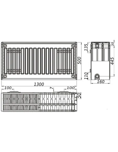 Стальной радиатор Kalite 500х1300 33 тип, боковое подключение - 3