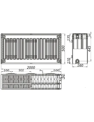 Стальной радиатор Kalite 500х2000 33 тип, боковое подключение - 3