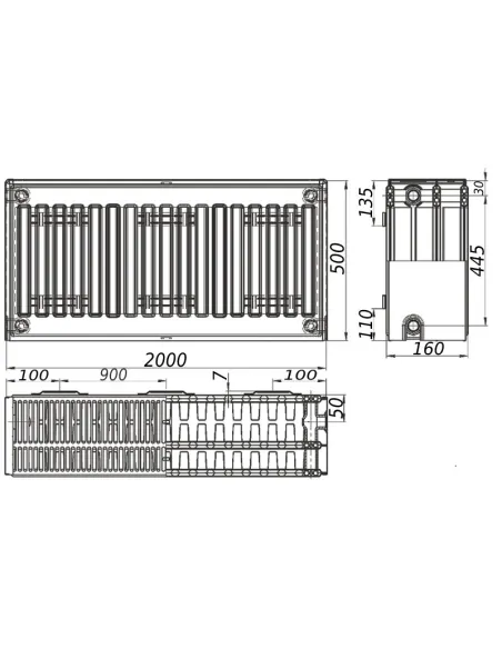 Стальной радиатор Kalite 500х2000 33 тип, боковое подключение - 3