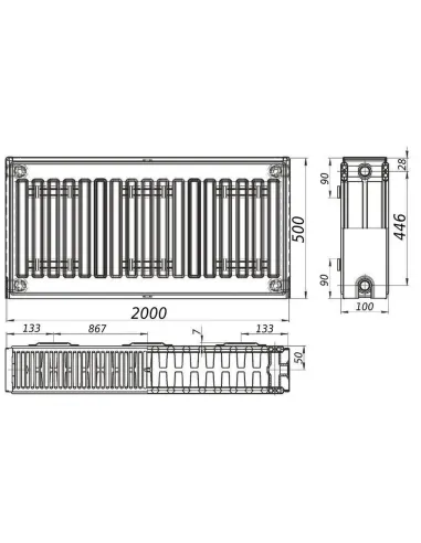 Стальной радиатор Queen Therm 500х2000 22 тип, боковое подключение - 4
