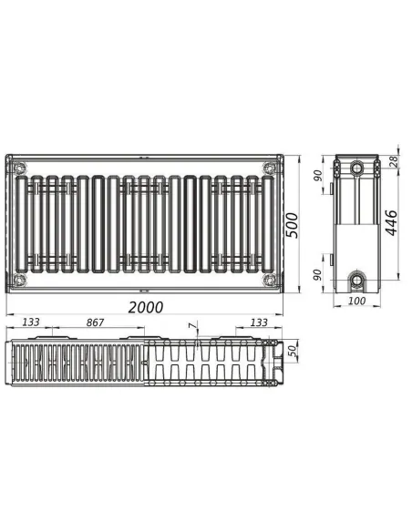 Стальной радиатор Queen Therm 500х2000 22 тип, боковое подключение - 4