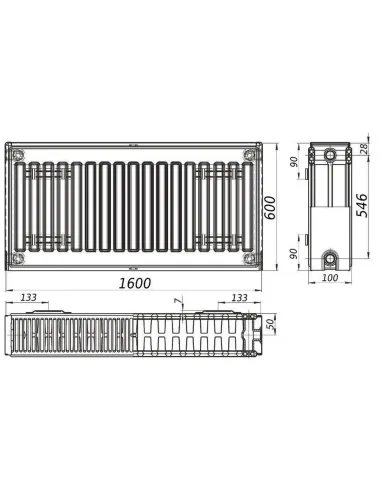 Стальной радиатор Queen Therm 600х1600 22 тип, боковое подключение - 4