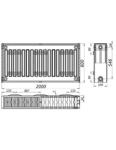 Стальной радиатор Queen Therm 600х2000 22 тип, боковое подключение - 4