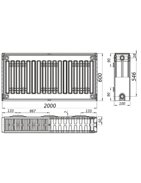 Стальной радиатор Queen Therm 600х2000 22 тип, боковое подключение - 4