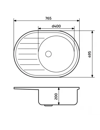 Мойка для кухни из гранита Adamant Ellipsis антрацит, 765х495х200 мм - 2