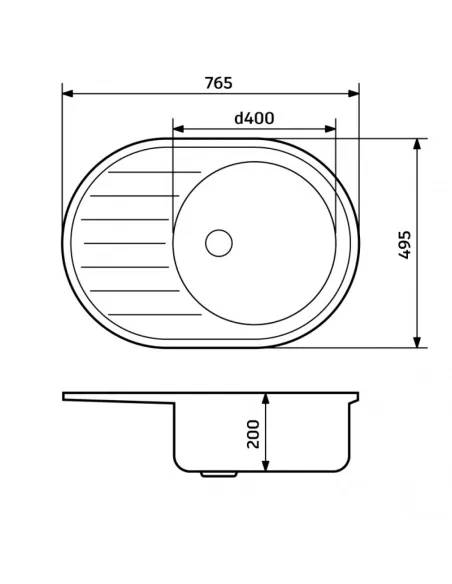 Мойка для кухни из гранита Adamant Ellipsis антрацит, 765х495х200 мм - 2