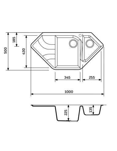 Мойка для кухни из гранита Adamant Spirit антрацит, 1000х500х225 мм - 2