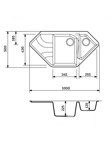 Мойка для кухни из гранита Adamant Spirit антрацит, 1000х500х225 мм - 2