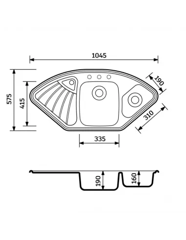 Мойка для кухни из гранита Adamant Consensus черный металлик, 1045х575х190 мм - 2