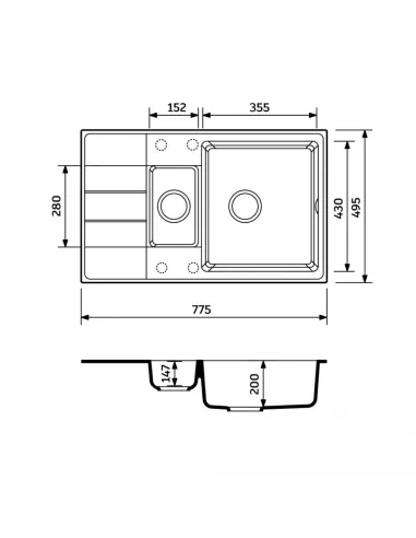 Мойка для кухни из гранита Adamant Anila Plus черный, 775х495х200 мм - 2