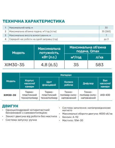 Мотопомпа NPO ХІМ30-35 4.8 кВт - 4