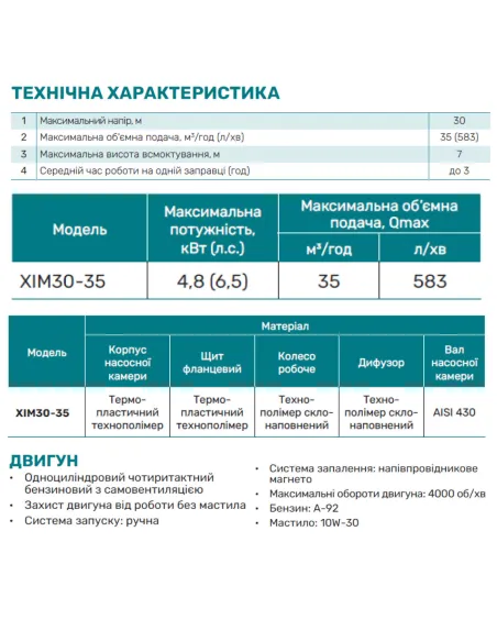 Мотопомпа NPO ХІМ30-35 4.8 кВт - 4