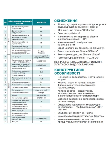 Мотопомпа NPO ХІМ30-35 4.8 кВт - 3