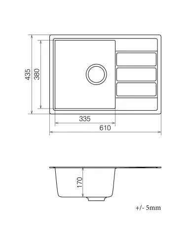 Мийка для кухні з граніту Vankor Easy EMP 02.62 Safari, 610х435х170 мм - 5
