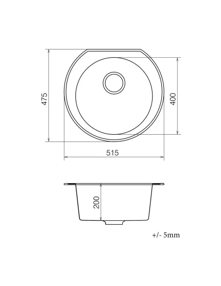Мийка для кухні з граніту Vankor Kres KMR 01.52 Chocolate, 475х517х200 мм - 5