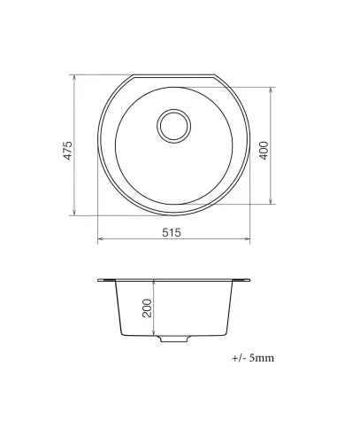 Мойка для кухни из гранита Vankor Kres KMR 01.52 Gray, 515х475х200 мм - 5