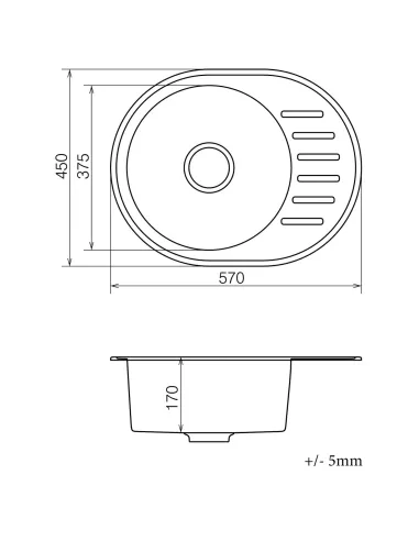 Мойка для кухни из гранита Vankor Lira LMO 02.57 Gray, 450х570х170 мм - 5