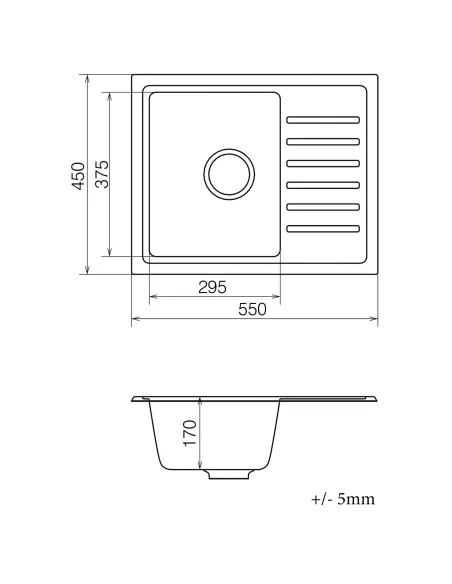 Мийка для кухні з граніту Vankor Lira LMP 02.55 Black, 550х450х170 мм - 5