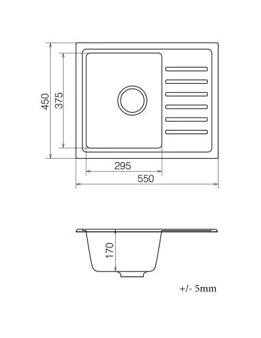 Мийка для кухні з граніту Vankor Lira LMP 02.55 Chocolate, 550х450х170 мм - 5