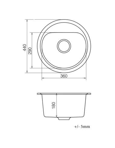 Мийка для кухні з граніту Vankor Lira LMR 01.44 Gray, 440х440х180 мм - 5