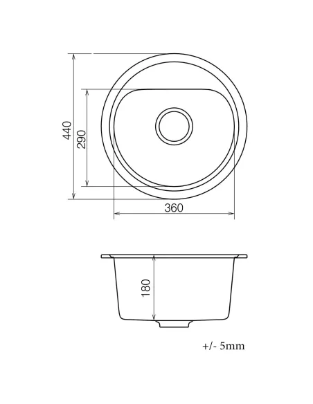 Мийка для кухні з граніту Vankor Lira LMR 01.44 Terra, 440х440х180 мм - 5