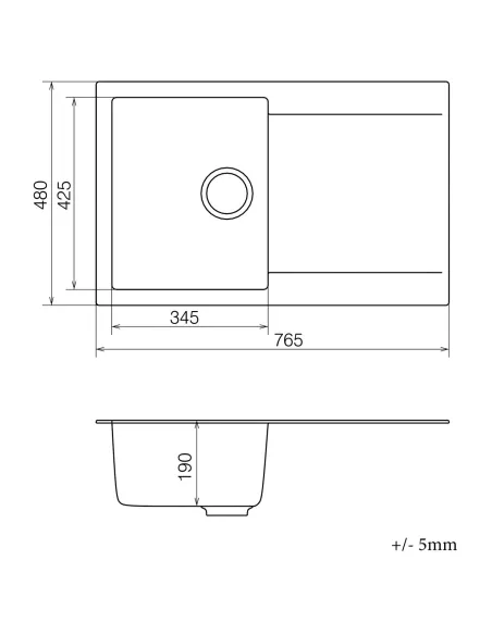 Мийка для кухні з граніту Vankor Orman OMP 02.78 Safari, 765х480х190 мм - 5