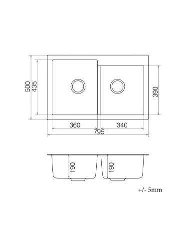 Мийка для кухні з граніту Vankor Orman OMP 05.80 Chocolate, 500х795х190 мм - 5
