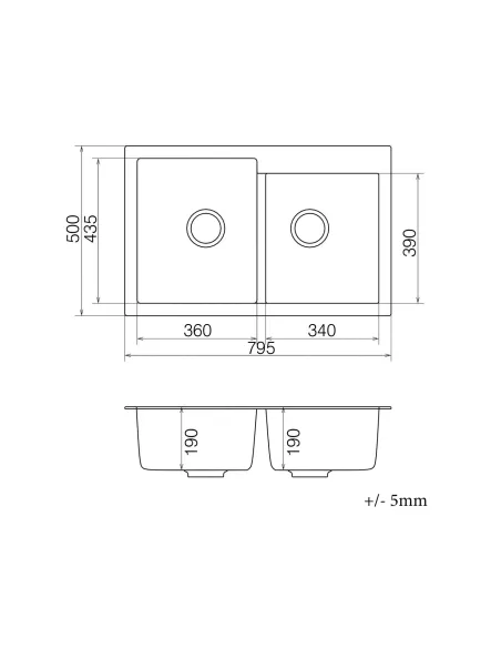 Мойка для кухни из гранита Vankor Orman OMP 05.80 White stone, 500х795х190 мм - 5