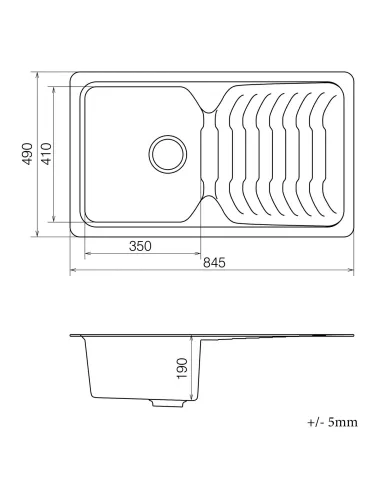 Мойка для кухни из гранита Vankor Sigma SMP 02.85 Gray, 490х845х190 мм - 5