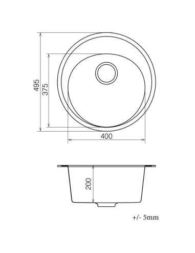 Мийка для кухні з граніту Vankor Sity SMR 01.50 Terra, 495х495х200 мм - 5