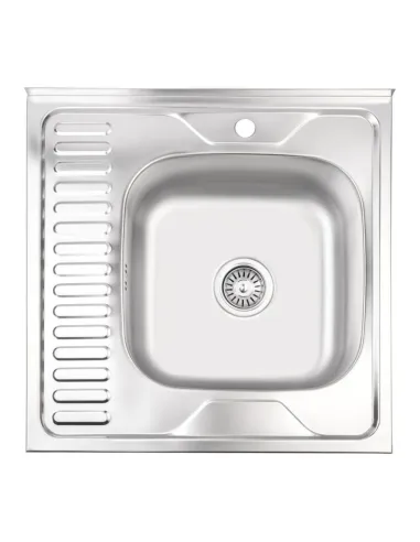 Мийка для кухні з нержавіючої сталі Lidz 6060-R Satin 0.6 мм, 600х600х155 мм - 1