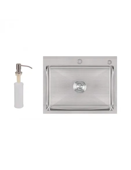 Мийка для кухні з нержавіючої сталі Lidz Brush H5845 3.0/1.0 мм з дозатором для миючого засобу - 1