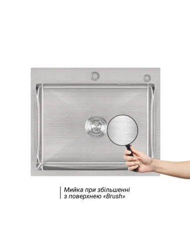 Мойка для кухни из нержавеющей стали Lidz Brush H6050 3.0/1.0 мм с дозатором для моющего средства - 3