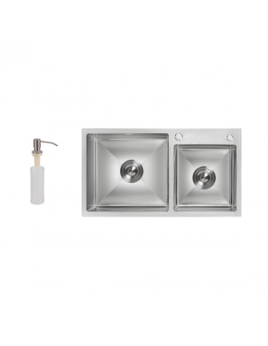 Мийка для кухні з нержавіючої сталі Lidz Brush H7843 3.0/1.0 мм з дозатором для миючого засобу - 1