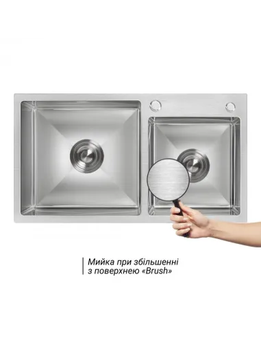 Мийка для кухні з нержавіючої сталі Lidz Brush H7843 3.0/1.0 мм з дозатором для миючого засобу - 3