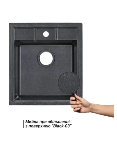 Мойка для кухни каменная Lidz BLA-03, 515x455х215 мм - 3