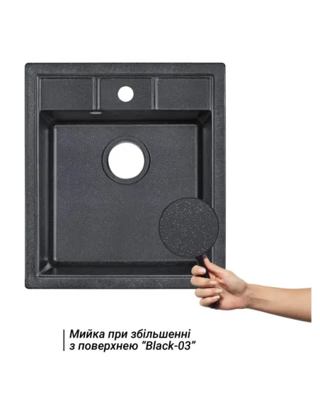 Мойка для кухни каменная Lidz BLA-03, 515x455х215 мм - 3