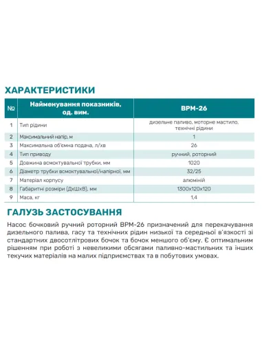 Насос ручний бочковий NPO BPM-26 роторний - 3