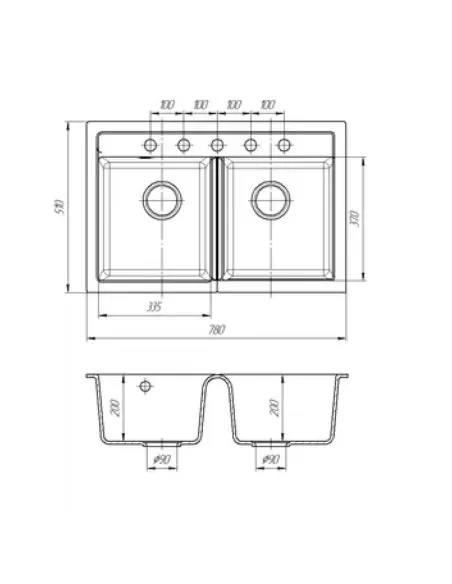 Мийка для кухні з граніту Romzha Valuri 78-2D Antracit 901, 780х510х217 мм - 3