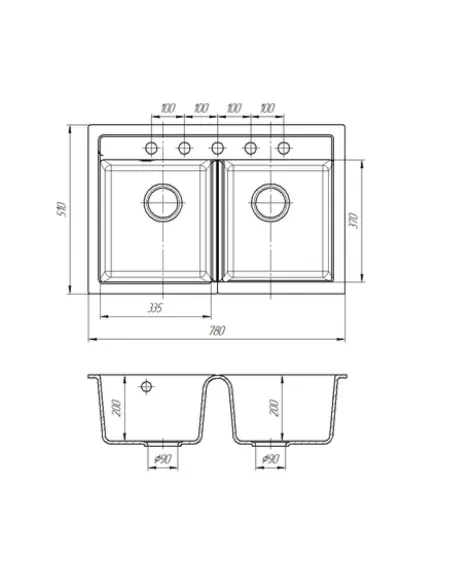 Мийка для кухні з граніту Romzha Valuri 78-2D Avena 501, 780х510х217 мм - 2