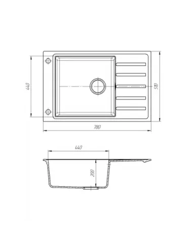 Мийка для кухні з граніту Romzha Patrat 78 Bezhvy 401, 780х510х200 мм - 1