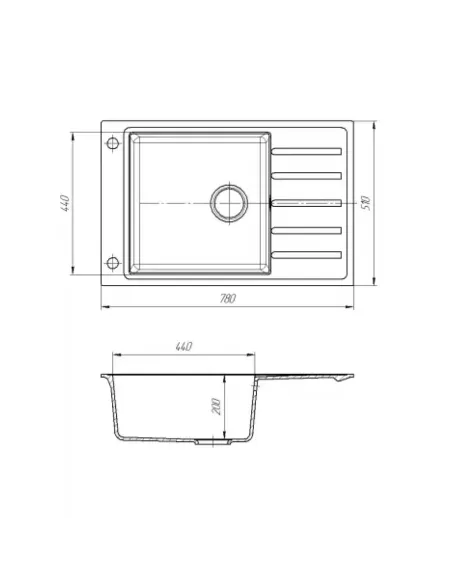 Мийка для кухні з граніту Romzha Patrat 78 Bezhvy 401, 780х510х200 мм - 1