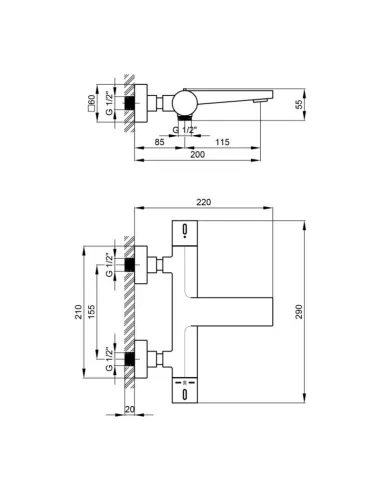 Смеситель для ванны с термостатом Q-Tap Votice 30T105GC, хром - 2