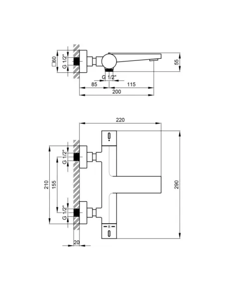 Смеситель для ванны с термостатом Q-Tap Votice 30T105GC, хром - 2