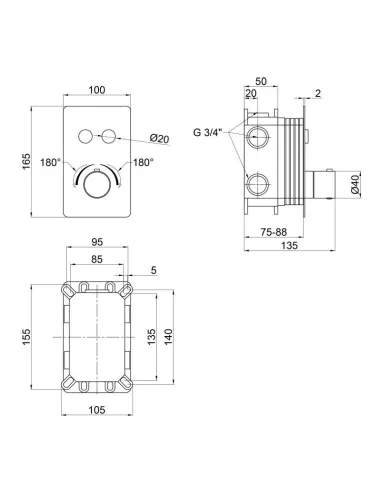Змішувач для душу прихованого монтажу Q-Tap Votice 6442T105NKC з термостатом - 2